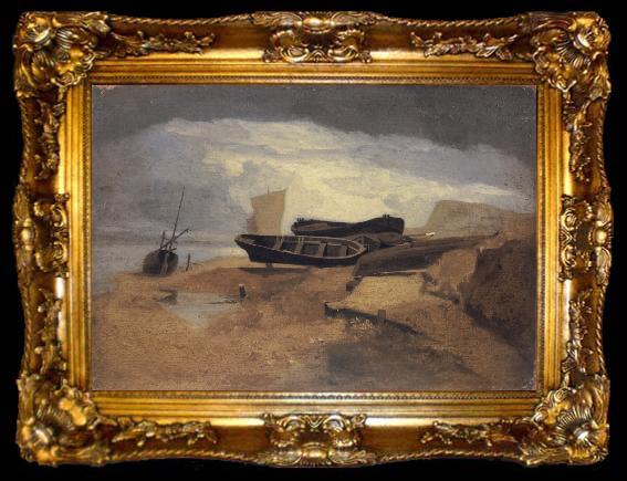 framed  John sell cotman Seashore with Boats, ta009-2